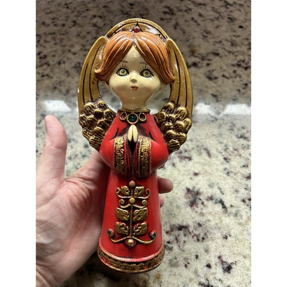 Ardco Other - Vtg 1960s Ardco Paper Mache Red Angel Figurine Gemstones 8" MCM Made in Japan